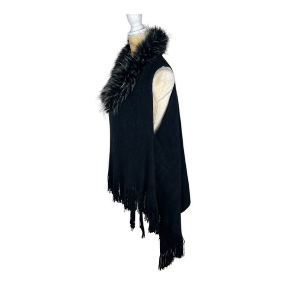 Kensie Black‎ Vest with Faux Fur Trim Fringe at Hem One Size NWT - Picture 3 of 9